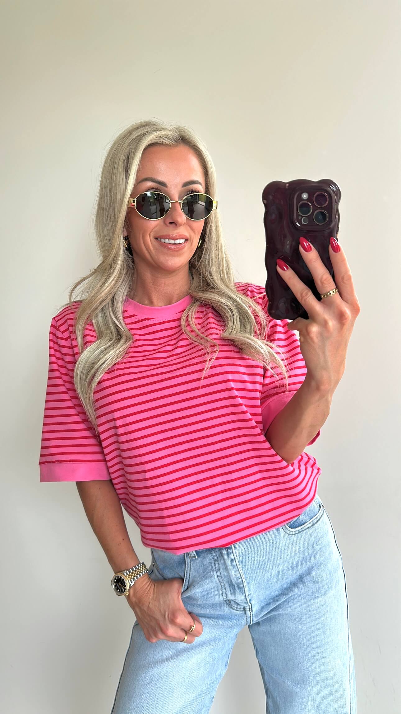 STRIPIE T-shirt - pink/red