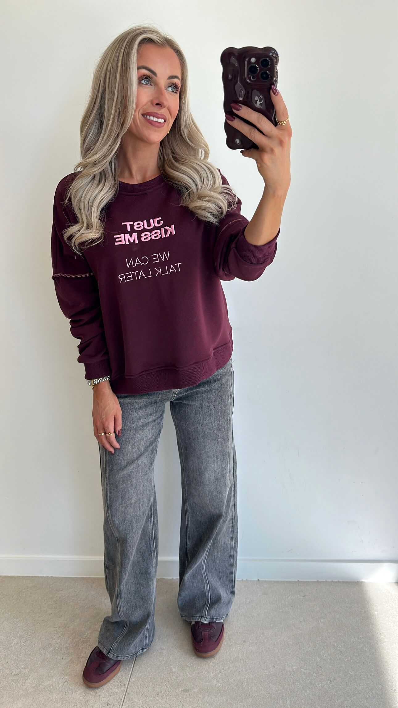 JUST KISS ME Sweater - burgundy