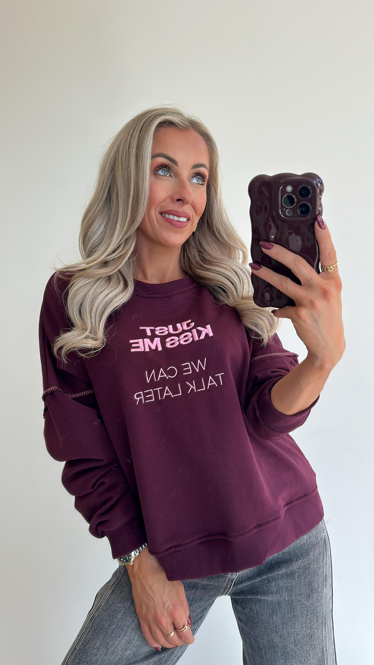 JUST KISS ME Sweater - burgundy