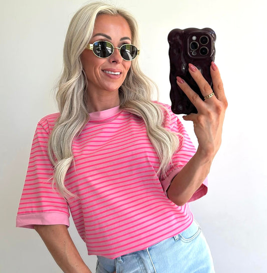 STRIPIE T-shirt - pink/fluo pink