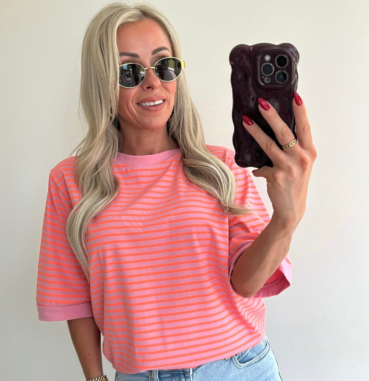 STRIPIE T-shirt - pink/fluo orange