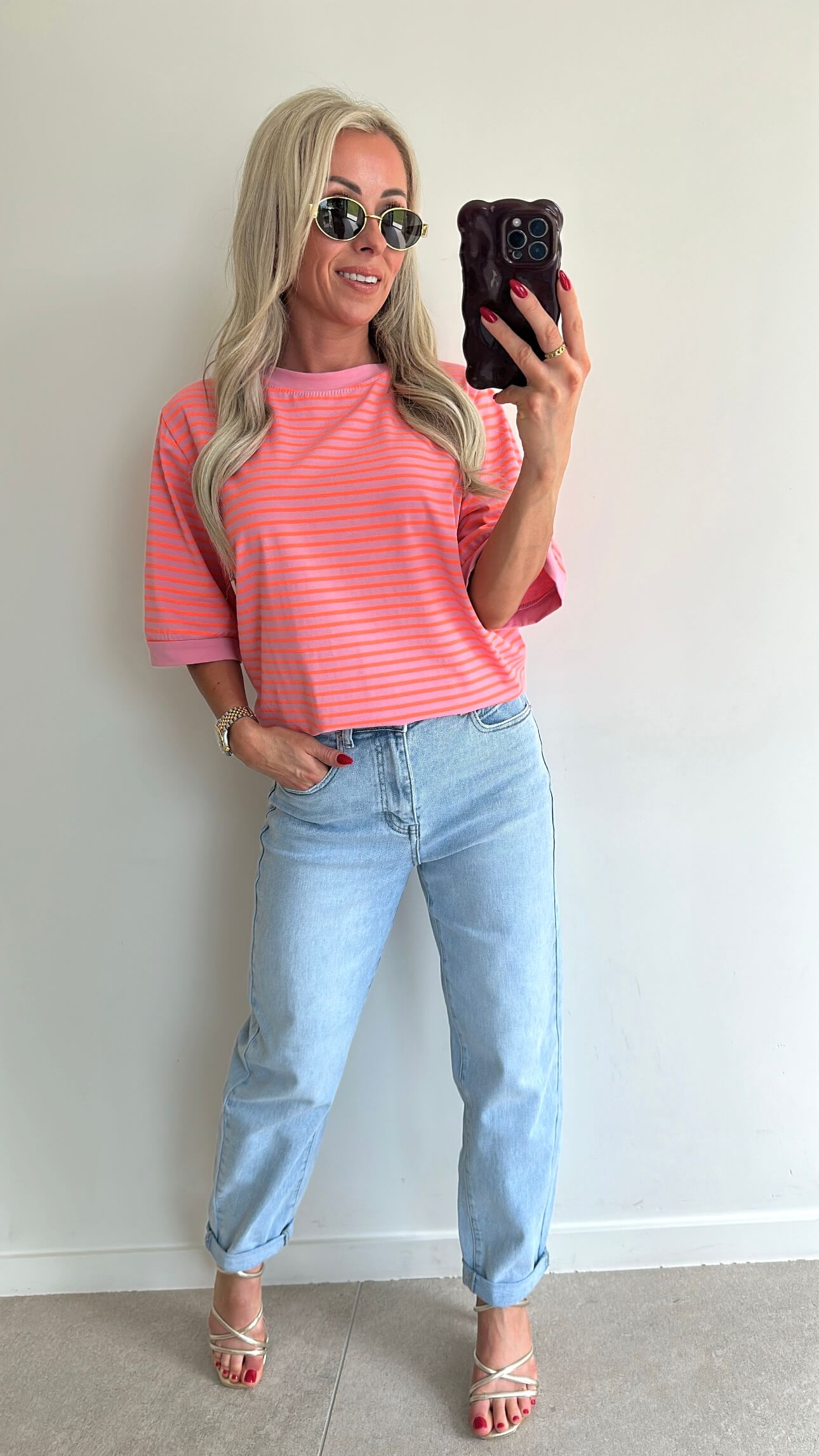 STRIPIE T-shirt - pink/fluo orange