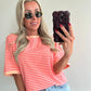 STRIPIE T-shirt - peach/fluo pink