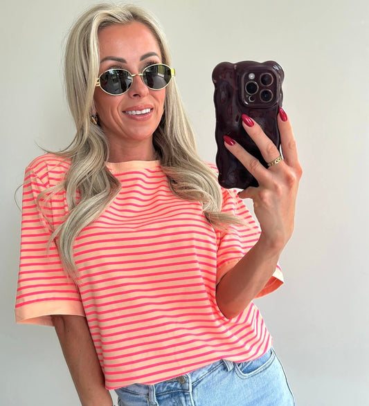 STRIPIE T-shirt - peach/fluo pink