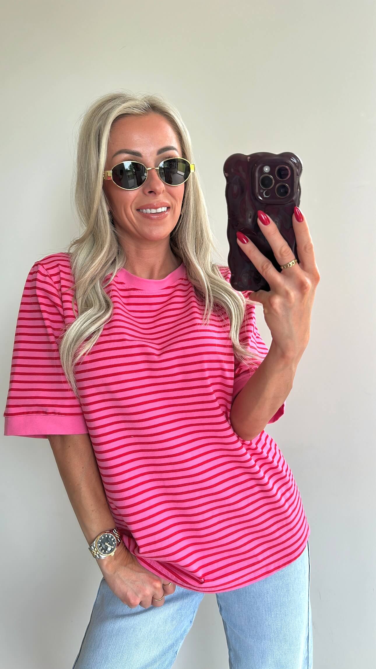 STRIPIE T-shirt - pink/red